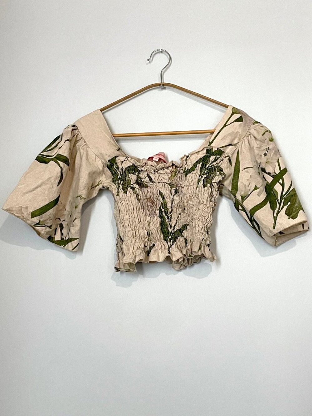Lisa Says Gah Linen Off-Shoulder Blouse - Beige & Floral